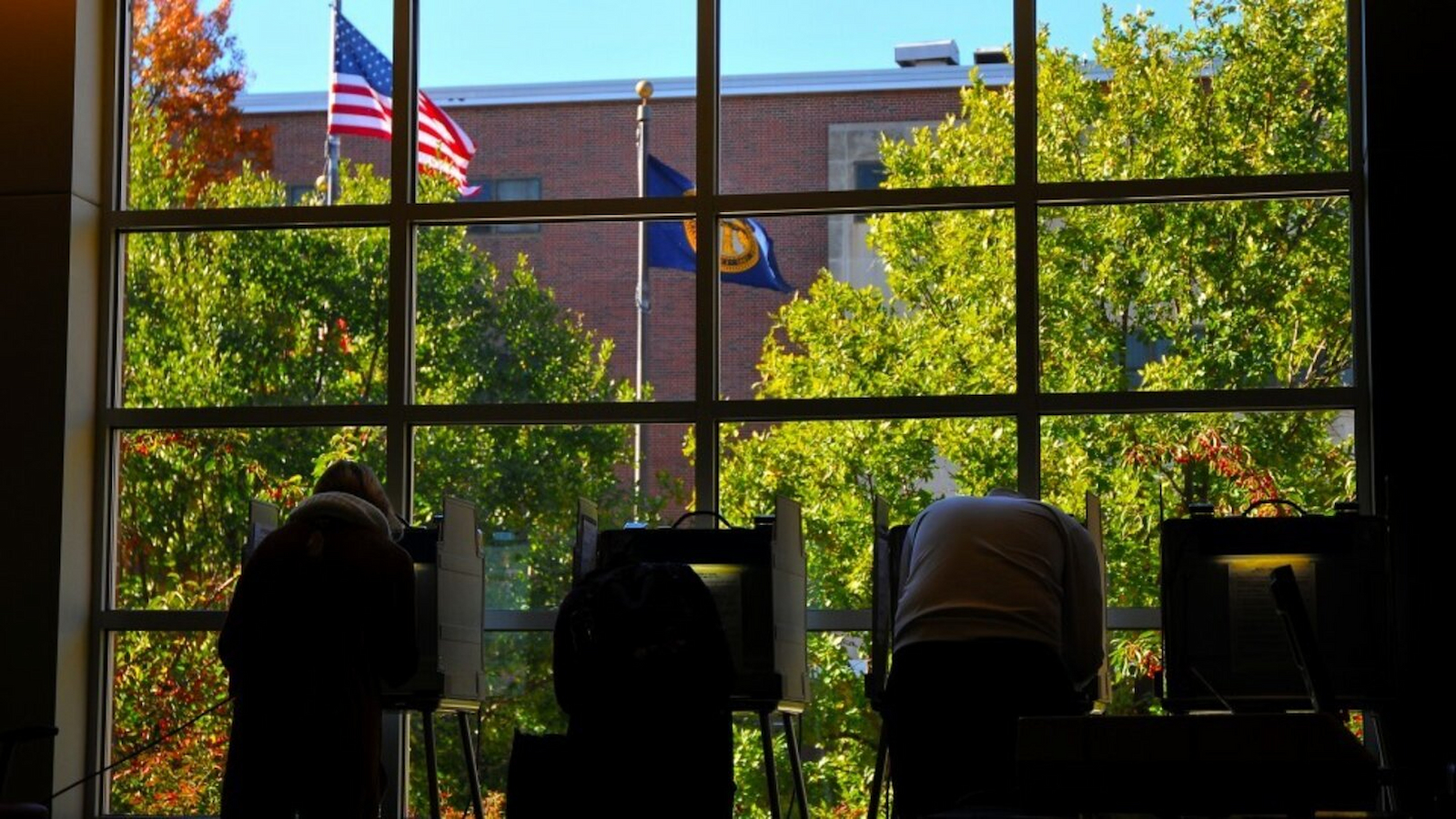 Students voting on campus.